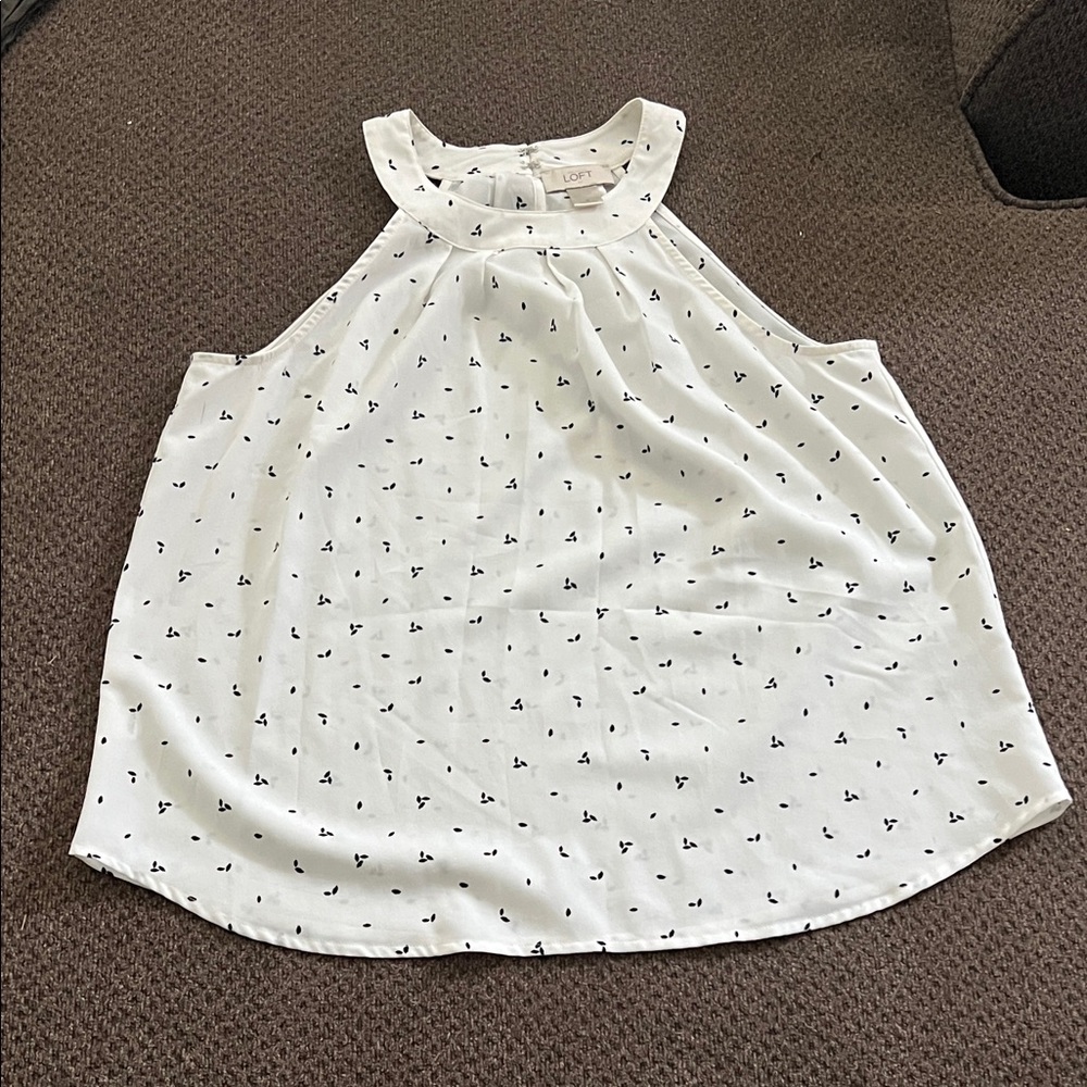 LOFT White Halter Top with Black Pattern